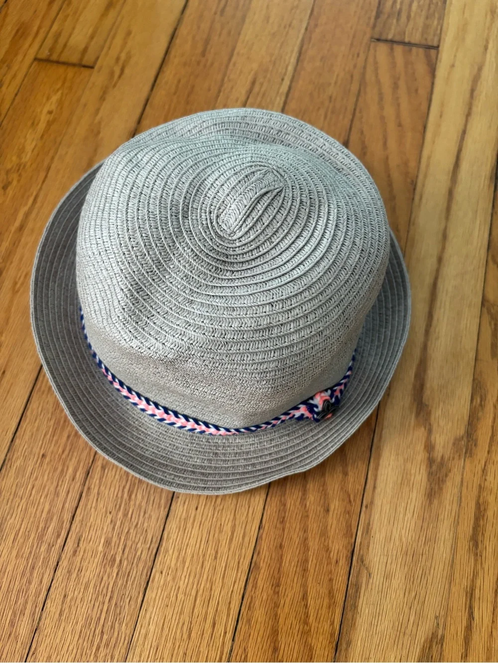 Kids Neutral Beige Bucket Hat with Pink & Navy Braid